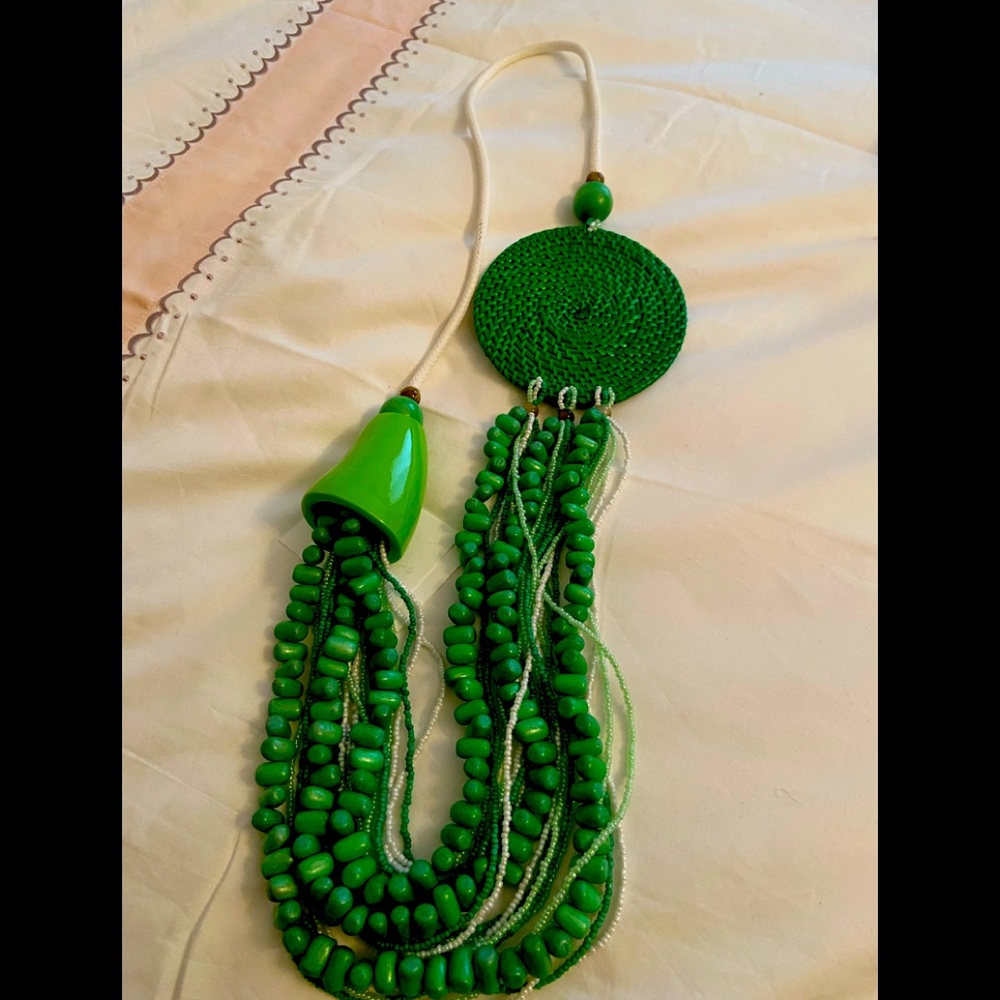 Raffia and wood Italian statement necklace